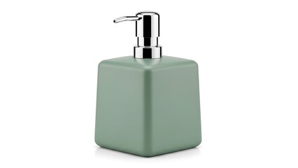 Obraz premium Green liquid soap dispenser with chrome pump on a white background.