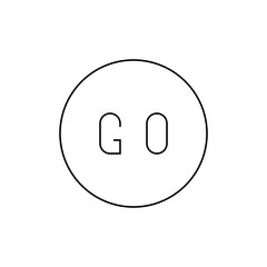 A simple graphic featuring the word go inside of a white circle with a black outline design element