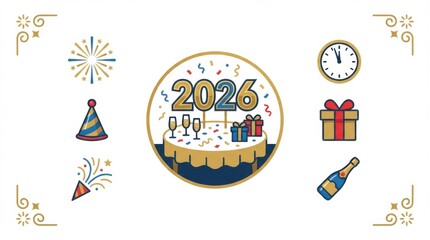 dynamic icon and symbol pack template for happy new year 2026 design template
