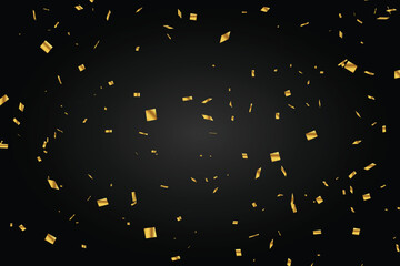 Luxury gold confetti celebration on black background.