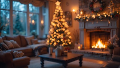 Golden Light on Christmas Tree Inside Room