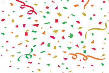 Colorful celebration confetti frame background, Glitter confetti frame background. Anniversary celebration banner. Bright festive tinsel. Birthday party backdrop. Holiday design.