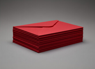 Stack of red envelopes on grey background for festive occasions  
