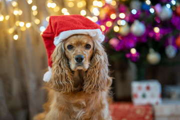 dog wearing santa hat