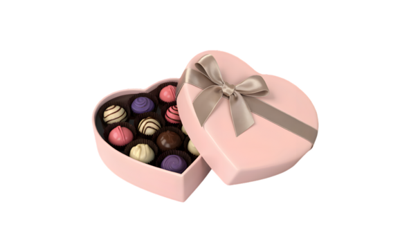 3d open pink heart gift box icon, luxury chocolate truffle assorted bonbon illustration, romantic valentine present isolated object, for love, wedding, anniversary, holiday. - Powered by Adobe