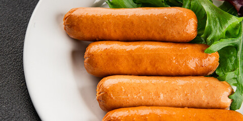 Sausage vegetarian soy meat plant-based food fast food natural tasty appetizer fresh gourmet food background on the table rustic top view copy space keto or paleo diet vegetarian or vegan food