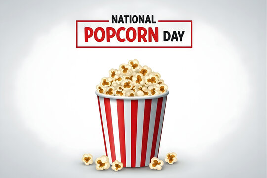 A bucket of popcorn with national popcorn day text on a white background 4k video