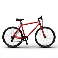Obraz premium Red bicycle isolated on white background with black wheels and minimalistic design