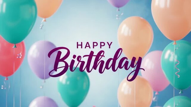 ''Happy birthday" greeting with colorful balloons and confetti background video