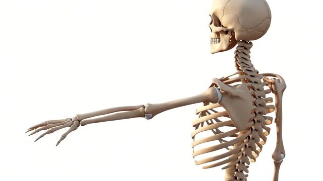 Video of 3d rendered human skeleton with extended arm, anatomical view 