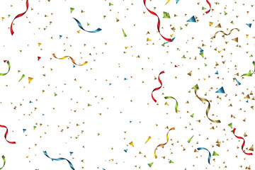 Colorful celebration confetti frame background, Glitter confetti frame background. Anniversary celebration banner. Bright festive tinsel. Birthday party backdrop. Holiday design.
