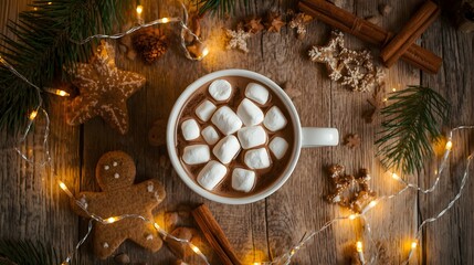 Cozy Holiday Flatlay with Hot Chocolate and Gingerbread