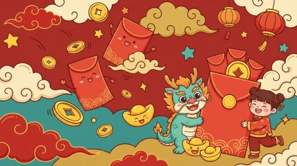 Obraz premium playful mobile wallpaper template template for chinese new year 2026 with paper lanterns and clouds editable text lunar new year 2026 isolated on white background