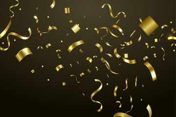 Luxury gold confetti celebration on black background.