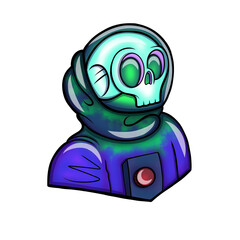 Colorful Cute Skull Astronaut Illustration, Cartoon Space Character