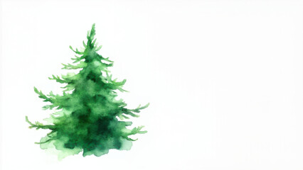 Obraz premium Watercolor painting of a green Christmas tree on a white background