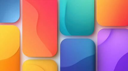Minimalist gradient panels with rounded corners, vibrant colors, abstract shapes, and smooth textures create modern, cheerful, and dynamic background design