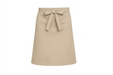 Beige half waist apron with tie-bow isolated on transparent background, ideal for cooking, chef, or waitress uniform mockup