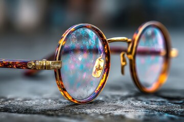 Stylish eyewear on textured stone surface creates an intriguing perspective