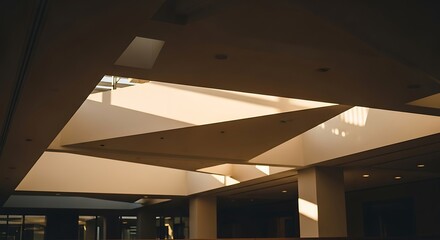 Ceiling with geometric design and skylight interior view