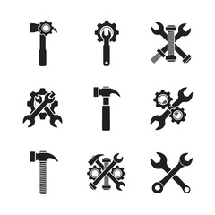Set of black silhouette tool icons for repair and service.