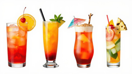 Fototapeta premium Refreshing cocktails with fruit garnishes on a white background