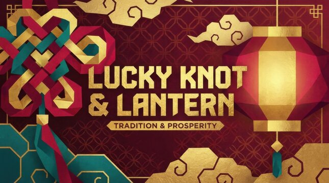 geometric youtube channel header for chinese knot and lantern composition with gold foil effect on typography