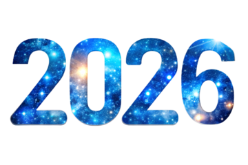 2026 cosmic year with vibrant starry galaxy texture, luminous celestial body background effect, representing future, celebration, new beginnings, space exploration, and universal digital graphic