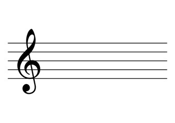 Pentagrama con clave de sol vectorial en blanco y negro