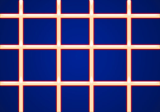 Cuadr&iacute;cula naranja  de ne&oacute;n sobre fondo azul oscuro con efecto &oacute;ptico