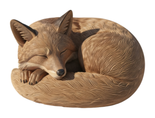 Sleeping fox sculpture decorative object warm environment isolated on transparent background