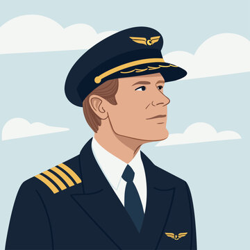 Un piloto con uniforme y gorra con insignias aeron&aacute;uticas observa hacia un lado bajo un cielo claro.
