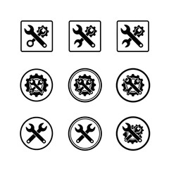 Set of wrench and gear icons for repair and maintenance services.