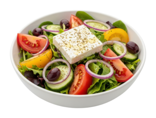 Fresh greek salad with feta cheese kitchen table food isolated on transparent background
