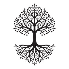 Fototapeta premium Tree silhouette with roots vector illustration