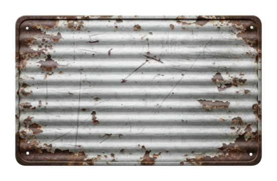 Rusty corrugated metal texture industrial focus isolated on transparent background