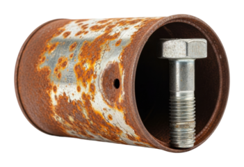 Rusty pipe and bolt workshop industrial metal surface isolated on transparent background