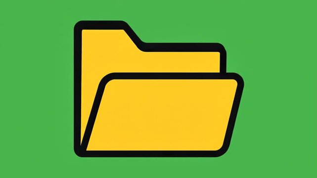 Stylized yellow folder icon with black outline against a solid green background