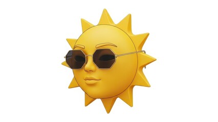 Stylized Sun Character Wearing Sunglasses with a Human Face.