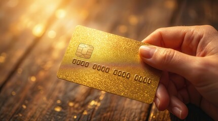 Golden Credit Card Held in Hand Reflecting Luxury and Wealth