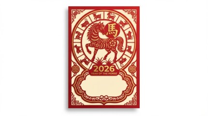 paper cut vertical poster template for chinese new year 2026 with hanging lantern pattern editable text happy chinese new year 2026 isolated on white background