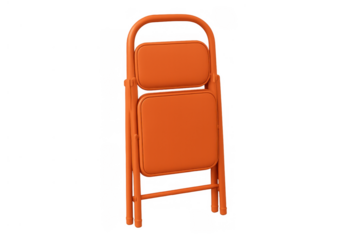 Orange folding chair closed, portable furniture providing temporary seating solution on transparent background