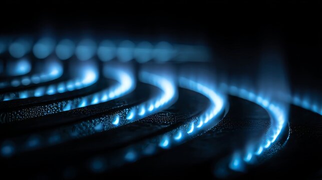 Modern energy, technology, and efficiency themes represented by blue flames in abstract curved rows, ideal for advertising gas, innovation, or futuristic concepts
