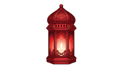 Elegant red ramadan lantern glowing in the darkness for festive celebrations
