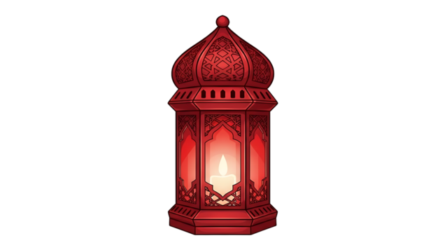 Elegant red ramadan lantern glowing in the darkness for festive celebrations - Powered by Adobe
