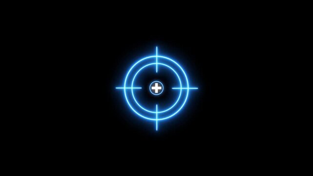 Neon glowing light target icon animation with blue color. target and arrow icon. Military training , Military target icon animation .