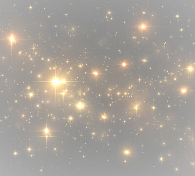 Glittering gold particles png float with yellow sparkles, Christmas light, and dust. Highlights and bokeh create magical sparkling sparks. Perfect for holiday cards, festive overlays, and decorations.