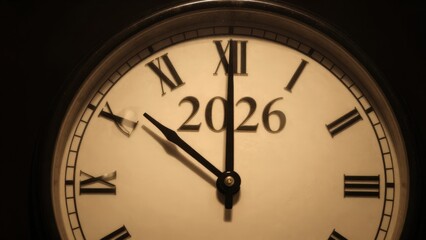 Vintage Clock Hands Approaching Midnight for New Year 2026 Countdown
