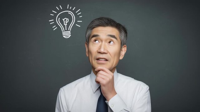 ひらめきを得た日本人ビジネスマンのポートレート