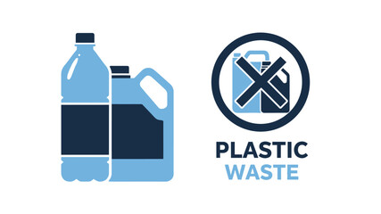 Plastic bottles and containers with a prohibition symbol indicating waste management rules